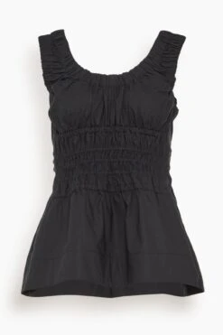 Poplin Gathered Tank Top In Black