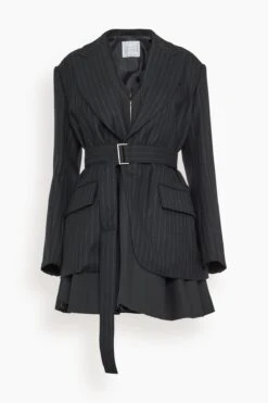 Sacai Chalk Stripe X Suiting Bonding Jacket In Black