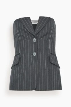 Billie Tailored Bustier Top In Grey Pinstripe