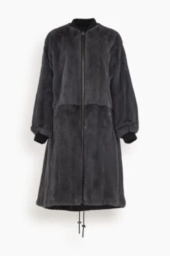 Reversible Technical Coat With Mink Trim In Noir/Basalte