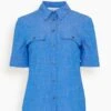 Vesper Stretch Denim Poplin Shirt In Bright Indigo 1 Vesper Stretch Denim Poplin Shirt In Bright Indigo -All Seasons Style 287de13f9317cce54796940cee90bd9b