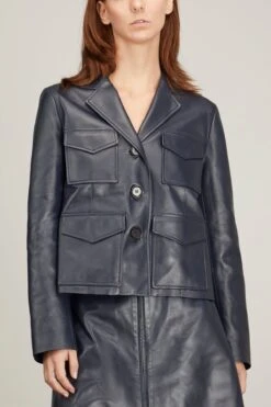 PROENZA SCHOULER Glossy Leather Jacket In Navy 8 PROENZA SCHOULER Glossy Leather Jacket In Navy -All Seasons Style 294052 2