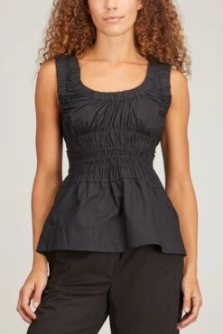 Poplin Gathered Tank Top In Black -All Seasons Style 294384 2 da36b641 c40f 4333 9bd1 43909ac11bec