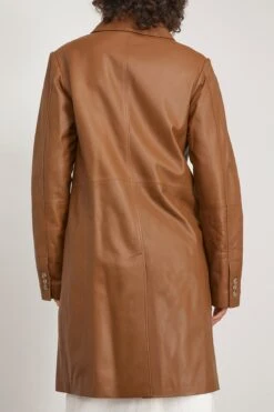 Uvon Long Leather Jacket In Brown -All Seasons Style 294457 3