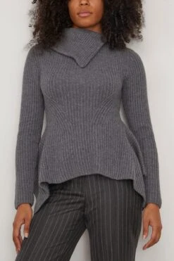 Keyara Foldover Collared Sweater In Charcoal Melange 9 Keyara Foldover Collared Sweater In Charcoal Melange -All Seasons Style 298135 2