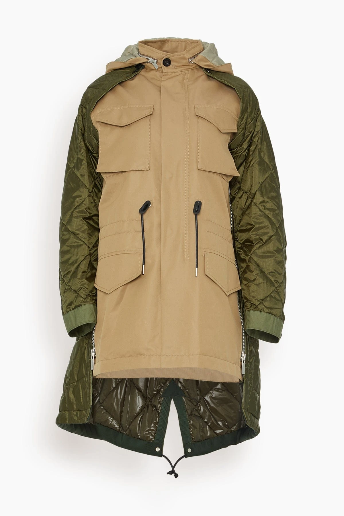 Sacai Cotton Gabardine X Quilted Coat In Beige/Khaki 3 Sacai Cotton Gabardine X Quilted Coat In Beige/Khaki
