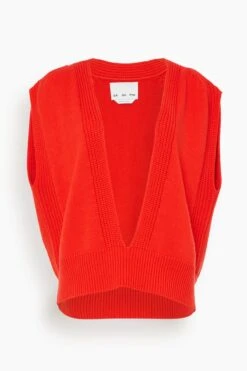 Top Deep V-Neck Knit Sweater In Rosso