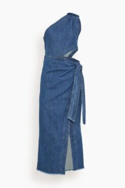 Doran Denim Draped Tie Midi Dress In Covina