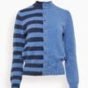 Little Game Paneled Contrast Cardigan In Denim/Ocean