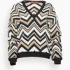 Missoni V-Neck Sweater In Zigzag Beige/White/Black