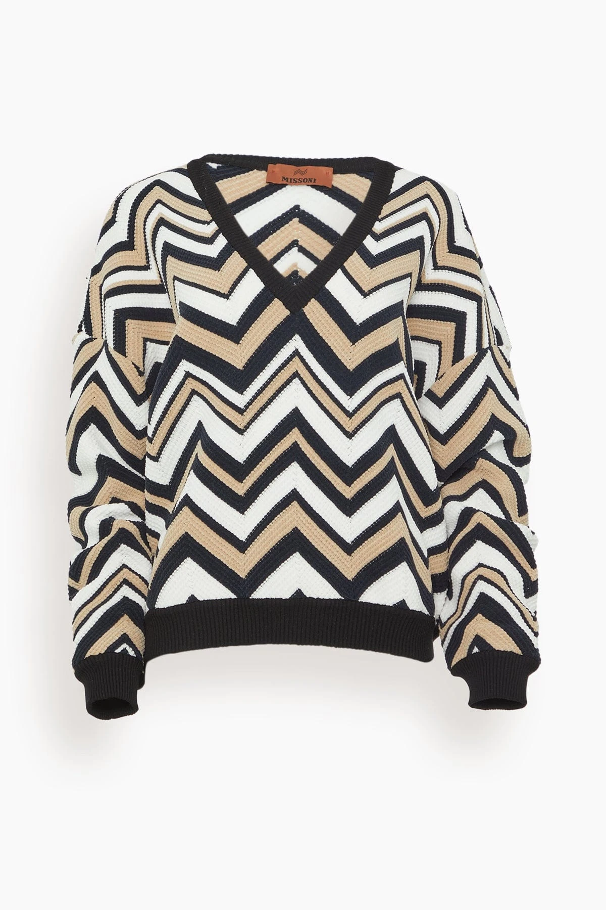 Missoni V-Neck Sweater In Zigzag Beige/White/Black 3 Missoni V-Neck Sweater In Zigzag Beige/White/Black