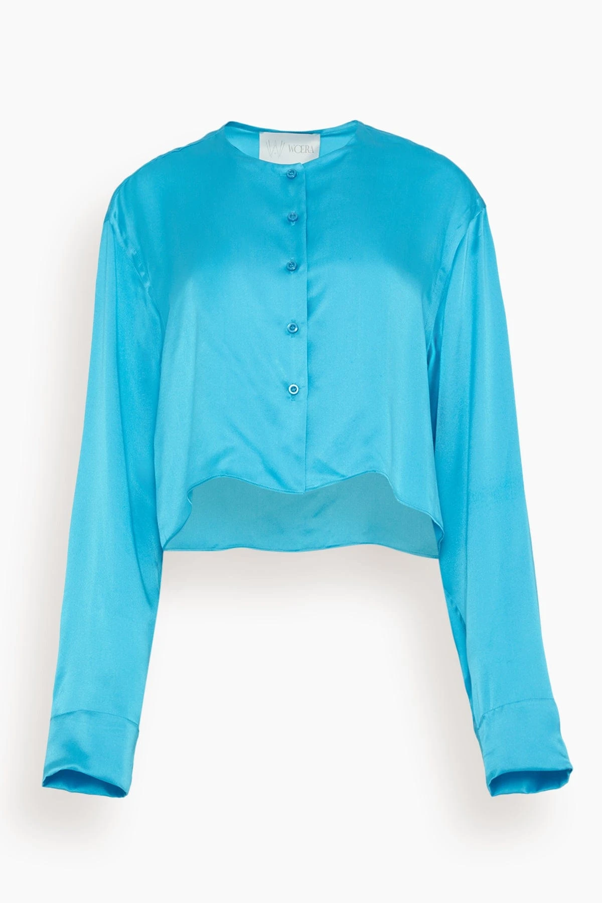 Crop Button Up Front Top In Aqua Silk 3 Crop Button Up Front Top In Aqua Silk