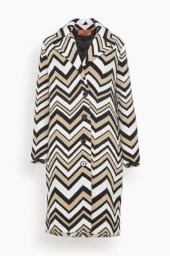 Missoni Coat In Zigzag Beige/White/Black