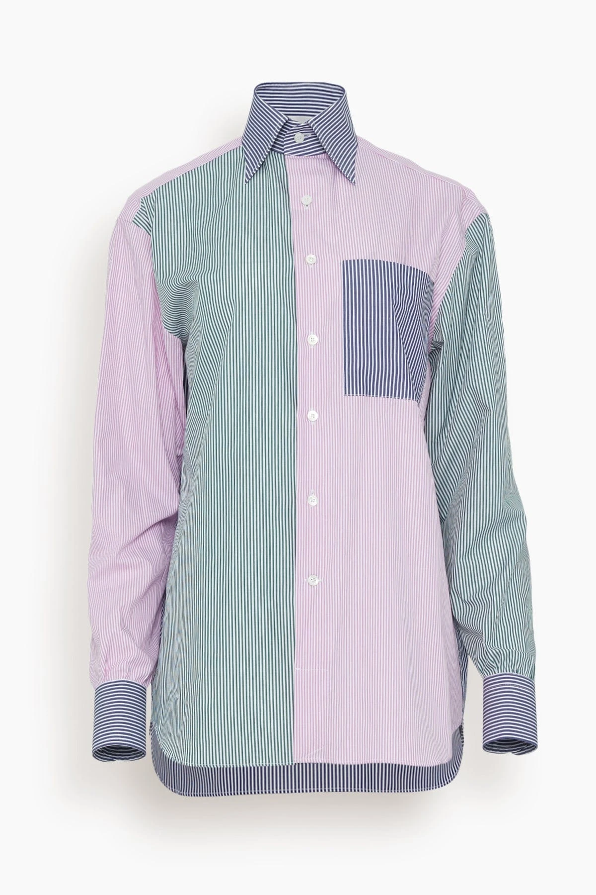 Classic Button Up Patchwork Top In Multi Stripe 3 Classic Button Up Patchwork Top In Multi Stripe