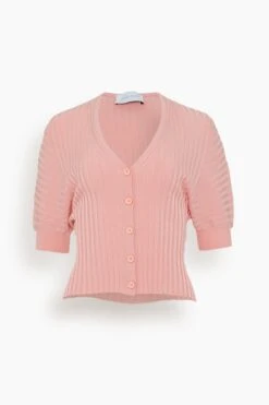 Front Page 9 Knit Cardigan With Short Sleeves In Light Coral