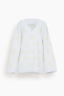 JW Anderson Bunny Jacquard V Neck Jumper In White/Ivory