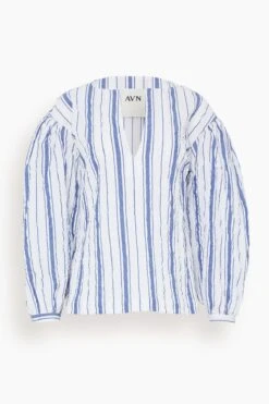 Caftan Shirt In White With Navy Stripes