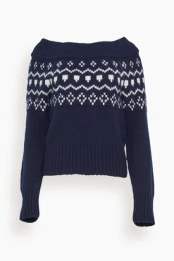 Philia Sweater In Navy/Cream Jacquard