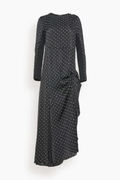 Sacai Polka Dot Flock Print Dress In Black