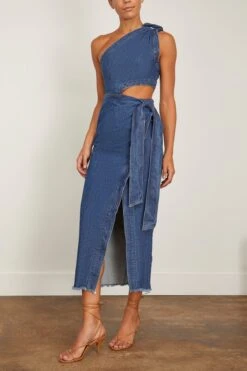 Doran Denim Draped Tie Midi Dress In Covina -All Seasons Style DoranDenimDrapedTieMidiDressinCovina 2