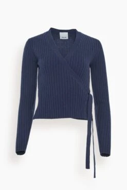 ALLUDE Wrap Cardigan In Navy