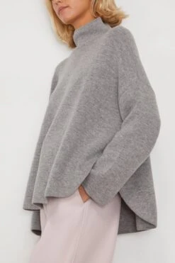 ALLUDE Mock Sweater In Heather Melange -All Seasons Style allude MockSweaterinHeatherMelange 2