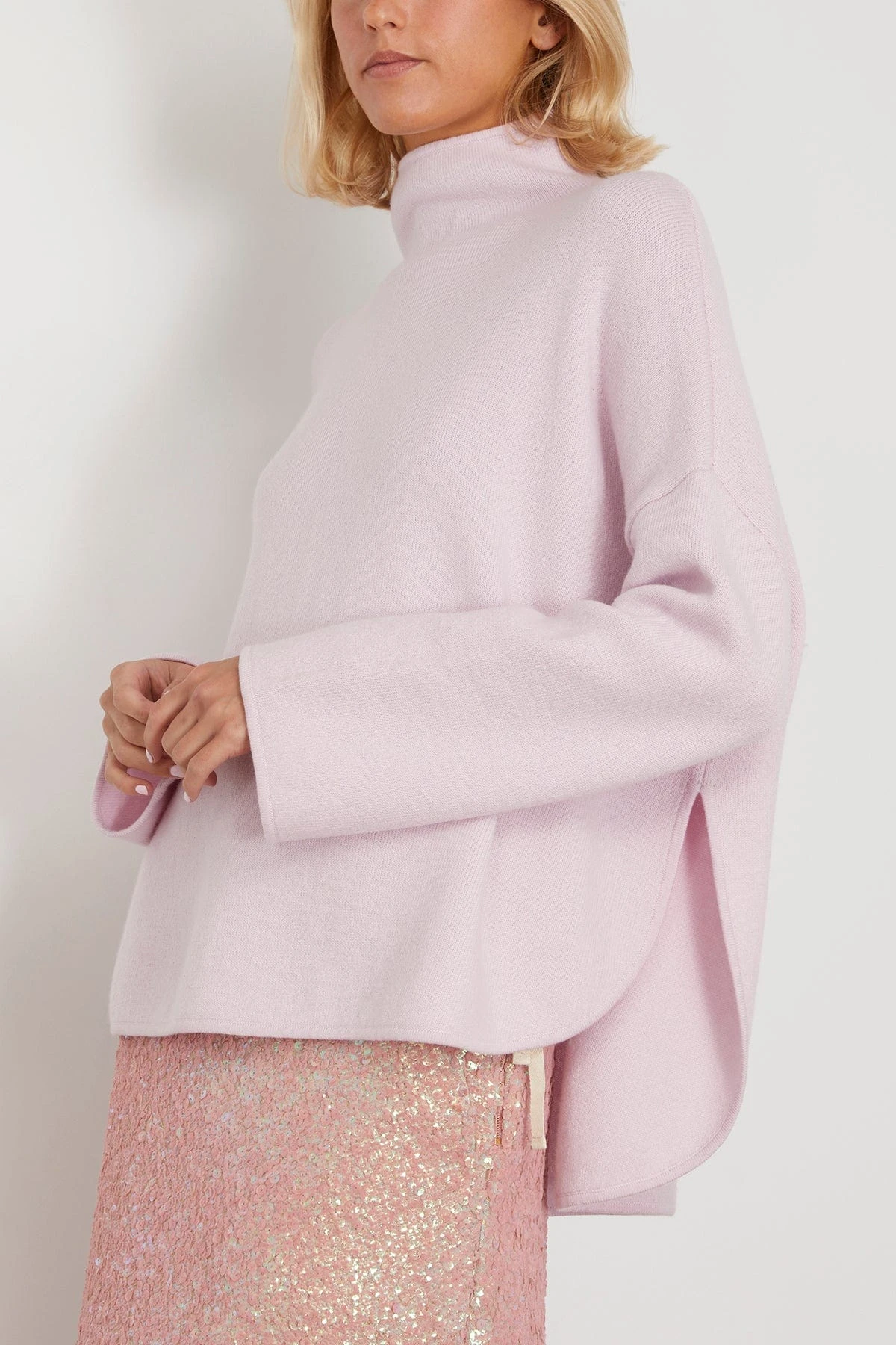 ALLUDE Mock Sweater In Soft Rose 5 ALLUDE Mock Sweater In Soft Rose - Image 3