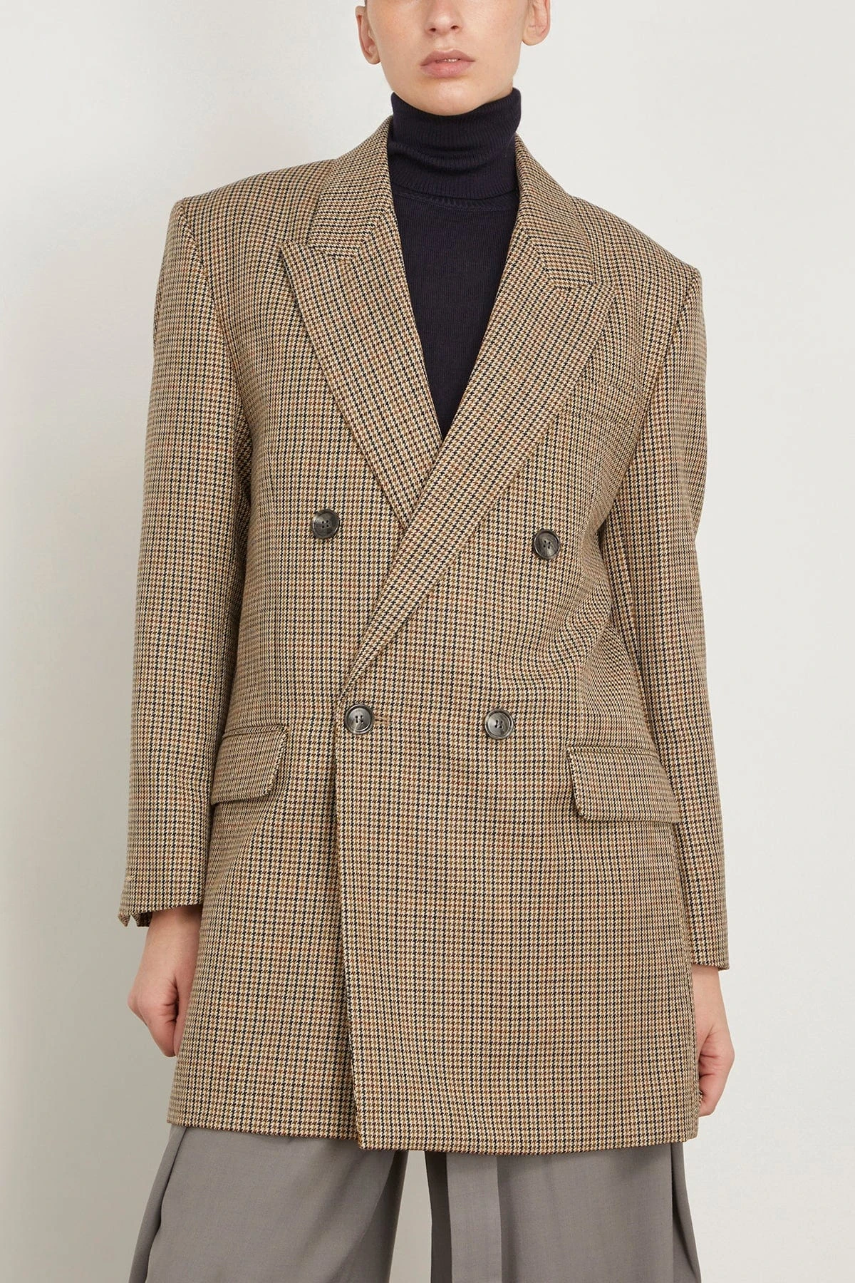 Double Breasted Oversized Jacket In Champagne/Black 5 Double Breasted Oversized Jacket In Champagne/Black - Image 3