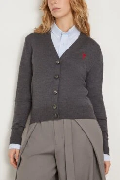 Red Ami De Coeur Cardigan In Heather Grey -All Seasons Style ami RedAmiDeCoeurCardiganinHeatherGrey 2