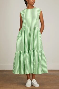 Balza Dress In Green And White Stripes 8 Balza Dress In Green And White Stripes -All Seasons Style avn balza dress in green and white stripes 2