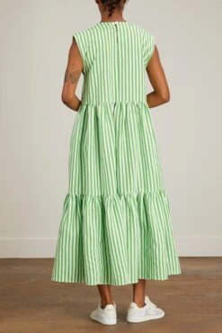 Balza Dress In Green And White Stripes 9 Balza Dress In Green And White Stripes -All Seasons Style avn balza dress in green and white stripes 3