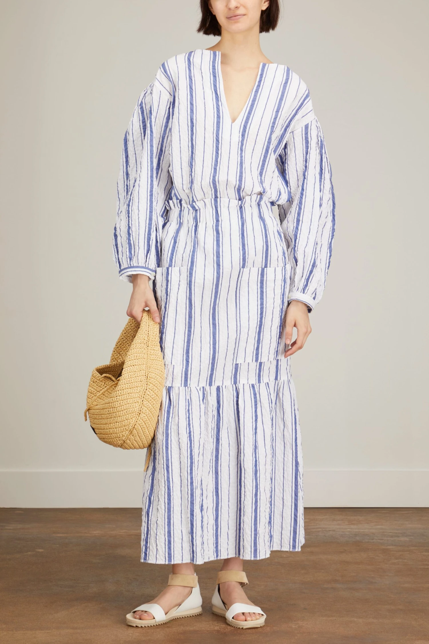 Caftan Shirt In White With Navy Stripes 4 Caftan Shirt In White With Navy Stripes - Image 2