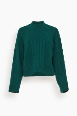 Walker Cable Knit Sweater In Deep Forest