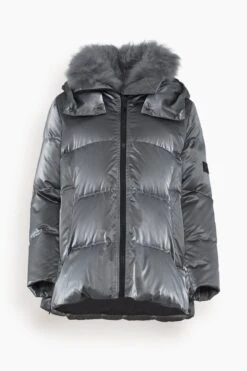 Irise Down Coat With Lamb Trim In Basalte