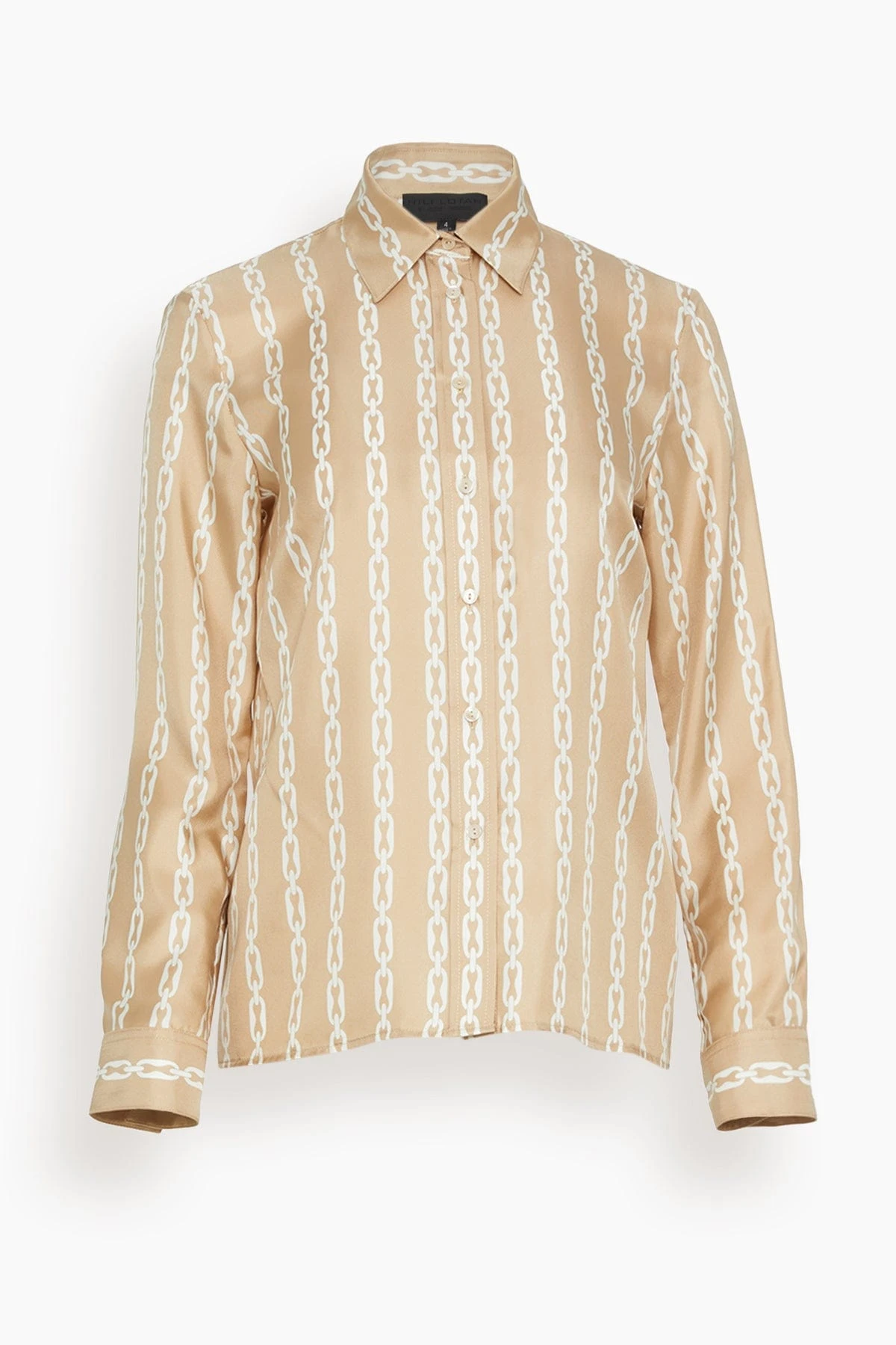 NILI LOTAN Lou Shirt In Chain Link Khaki/Ivory 3 NILI LOTAN Lou Shirt In Chain Link Khaki/Ivory