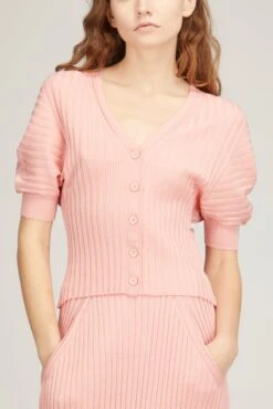 Knit Cardigan With Short Sleeves In Light Coral 9 Knit Cardigan With Short Sleeves In Light Coral -All Seasons Style christian wijnants knit cardigan with short sleeves in light coral 2