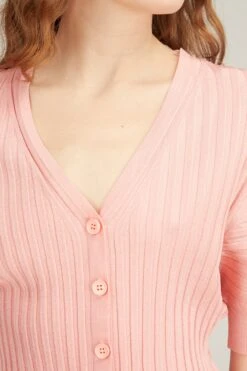 Knit Cardigan With Short Sleeves In Light Coral 11 Knit Cardigan With Short Sleeves In Light Coral -All Seasons Style christian wijnants knit cardigan with short sleeves in light coral 4