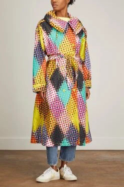 Halftone Harlequin Lightweight Trench Coat In Sulphur Multi -All Seasons Style cjr halftone harlequin lightweight trench coat in sulphur multi 2