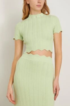 Poppy Scallop Knit Top In Pistachio -All Seasons Style clea PoppyScallopKnitTopinPistachio 2