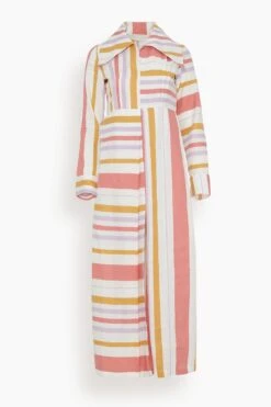Urs Stripe Dress In White Orange And Lilac
