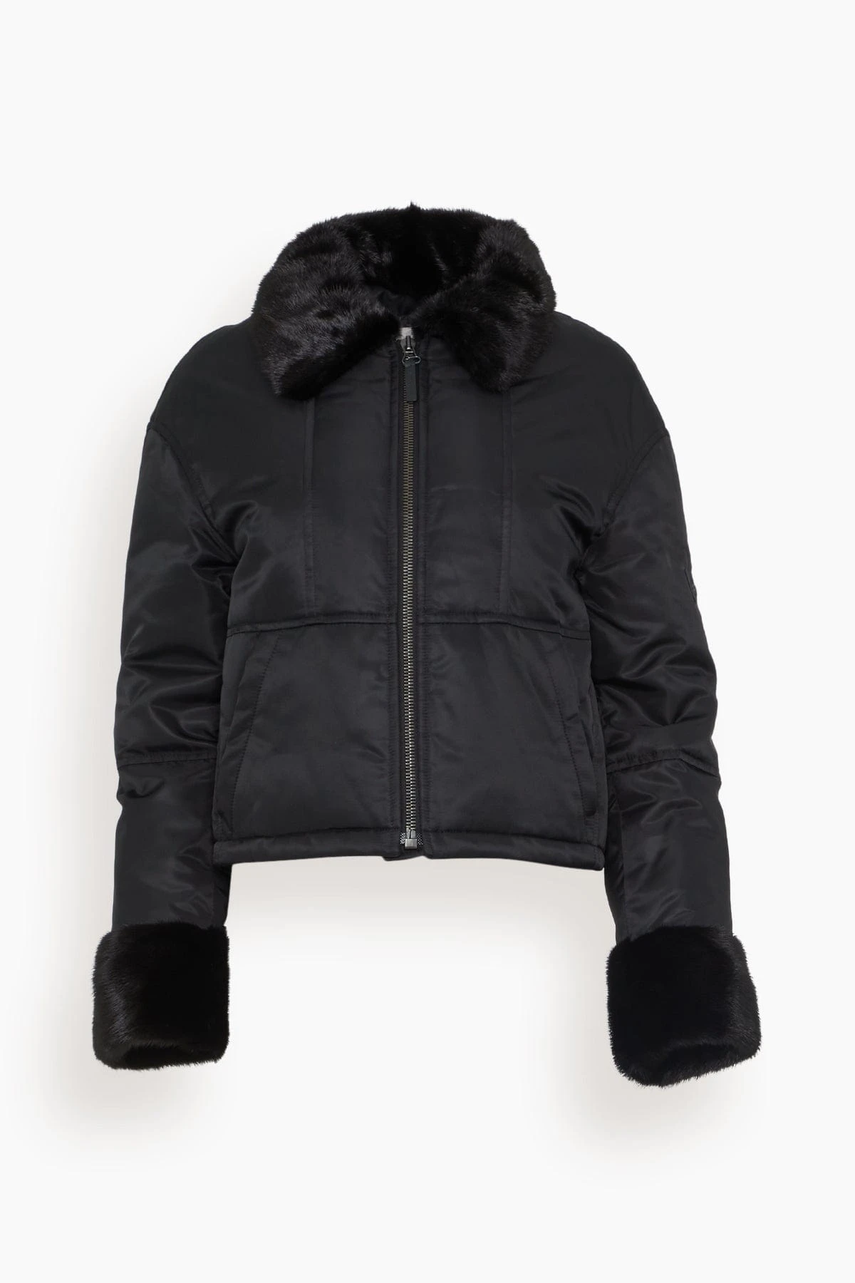 Nylon Bomber Jacket With Mink Trim In Noir 3 Nylon Bomber Jacket With Mink Trim In Noir