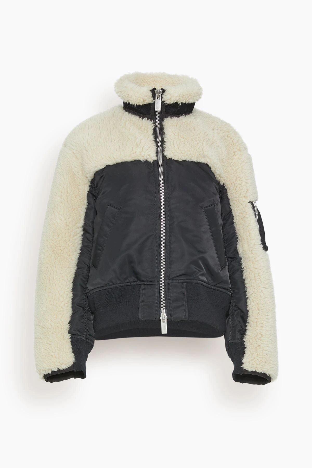 Sacai Faux Shearling X Nylon Twill Mix Blouson In Black X Ecru 3 Sacai Faux Shearling X Nylon Twill Mix Blouson In Black X Ecru