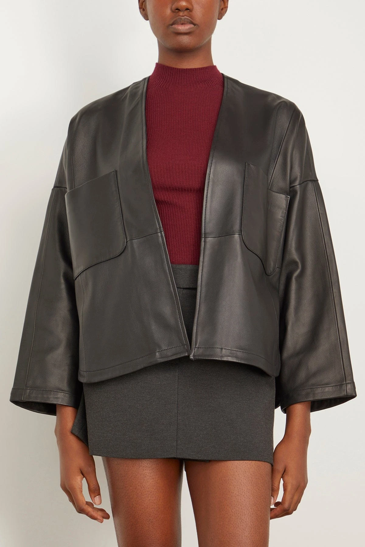 FORTE_FORTE Nappa Leather Kimono Jacket In Noir 5 FORTE_FORTE Nappa Leather Kimono Jacket In Noir - Image 3