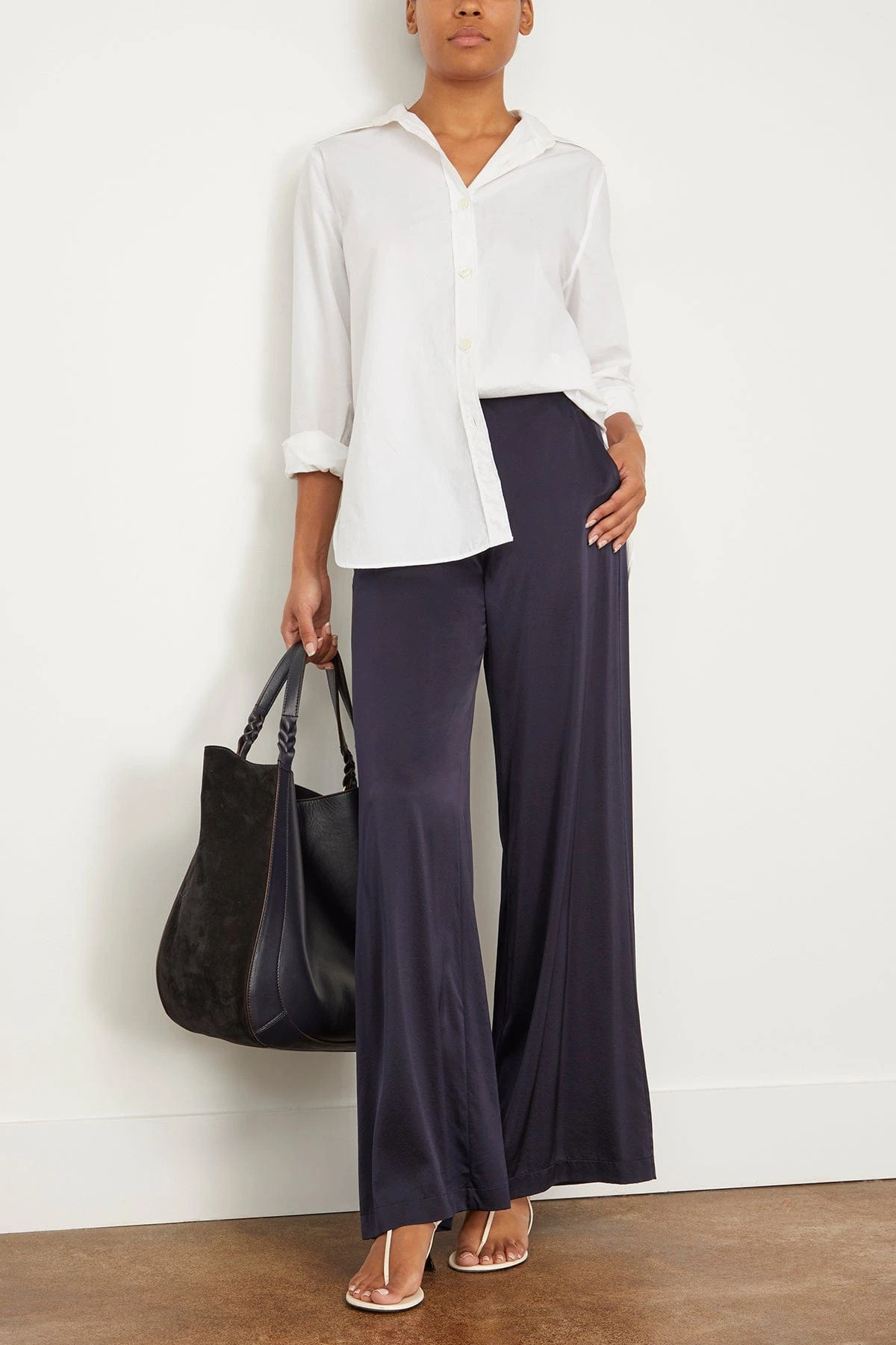 FORTE_FORTE Stretch Heavy Silk Satin High Waist Pant In Notte 4 FORTE_FORTE Stretch Heavy Silk Satin High Waist Pant In Notte - Image 2