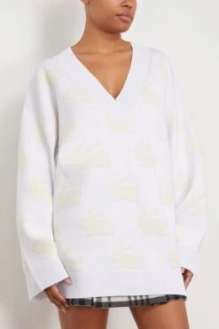 JW Anderson Bunny Jacquard V Neck Jumper In White/Ivory 7 JW Anderson Bunny Jacquard V Neck Jumper In White/Ivory -All Seasons Style jwanderson BunnyJacquardVNeckJumperinWhiteIvory 2
