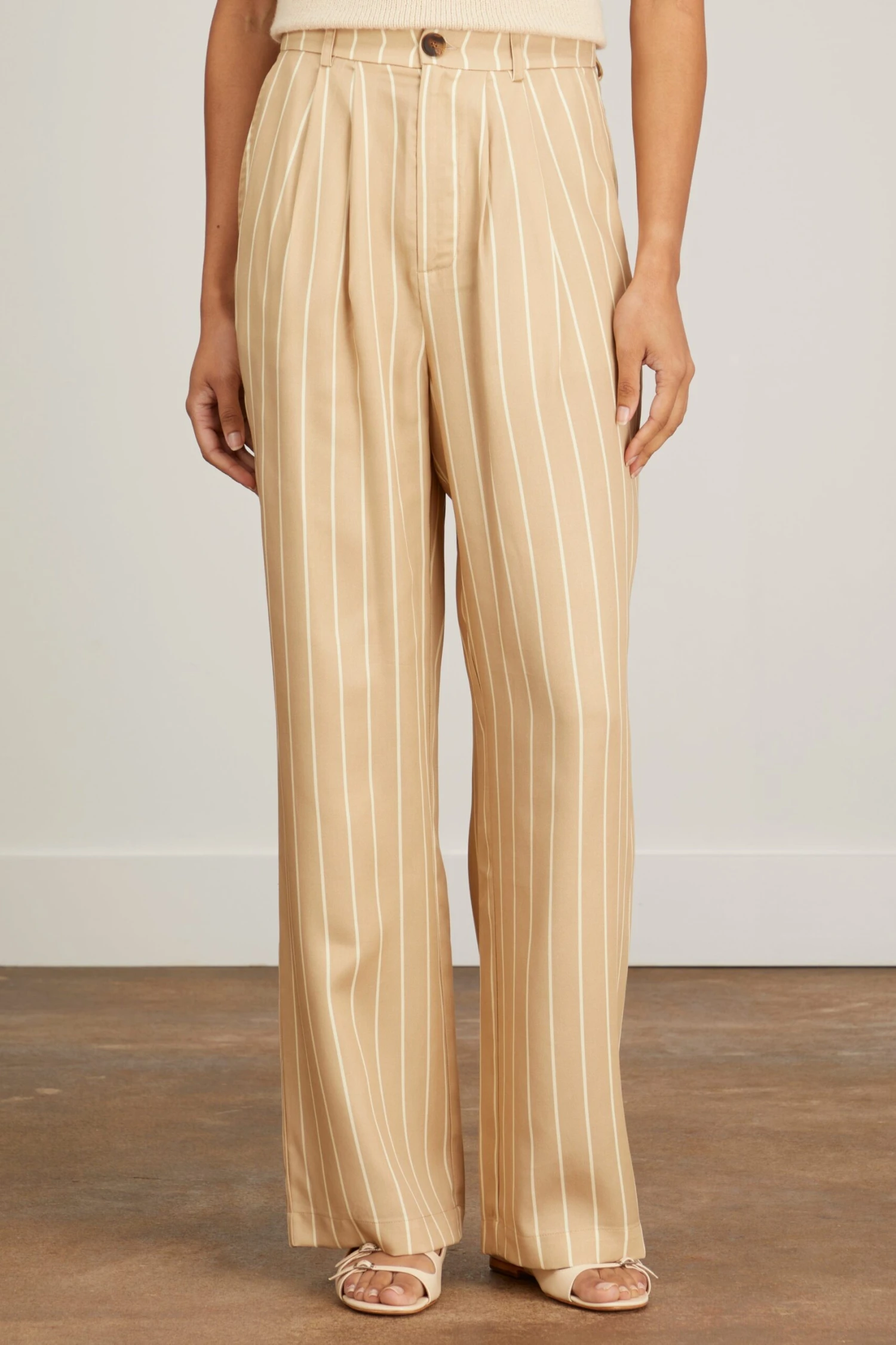 Edith Wide Leg Trouser In Camel Stripe 5 Edith Wide Leg Trouser In Camel Stripe - Image 3