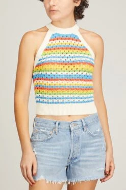 Maddison Halter Knit Top In Blue Multi Stripe -All Seasons Style kitri maddison halter knit top in blue multi stripe 2