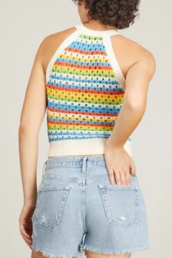 Maddison Halter Knit Top In Blue Multi Stripe -All Seasons Style kitri maddison halter knit top in blue multi stripe 3
