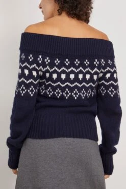 Philia Sweater In Navy/Cream Jacquard -All Seasons Style lisayang PhiliaSweaterinNavyCreamJacquard 3