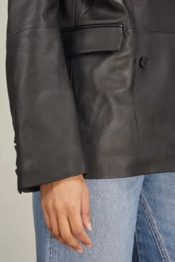 Davao Leather Blazer In Black -All Seasons Style loulou davao leather blazer in black 4